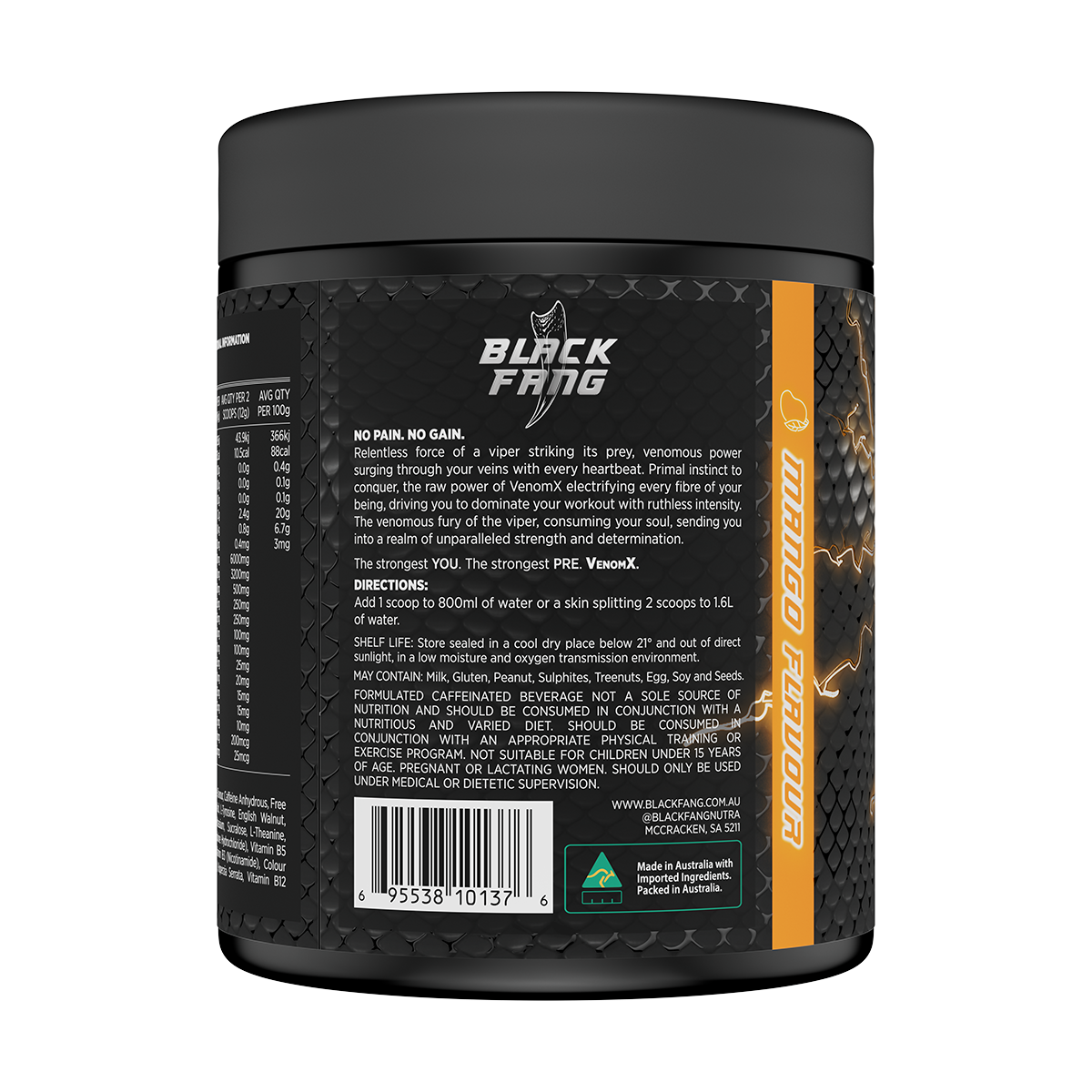 VenomX Pre-Workout Mango Side Panel